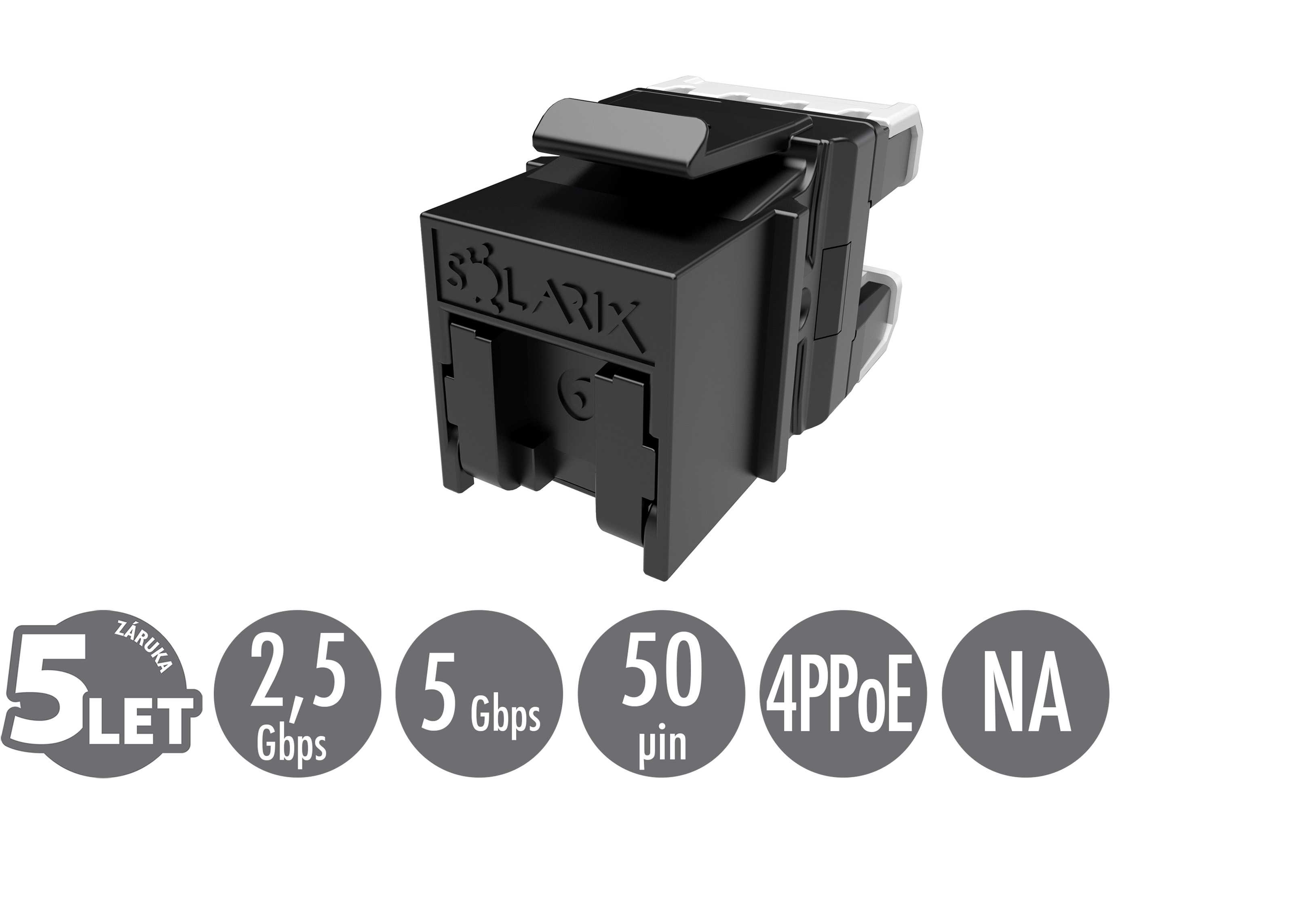 Rychlozařezávací keystone Solarix CAT6 UTP SXKJ-6-UTP-BK-NA Component Level a 4PPoE certifikace