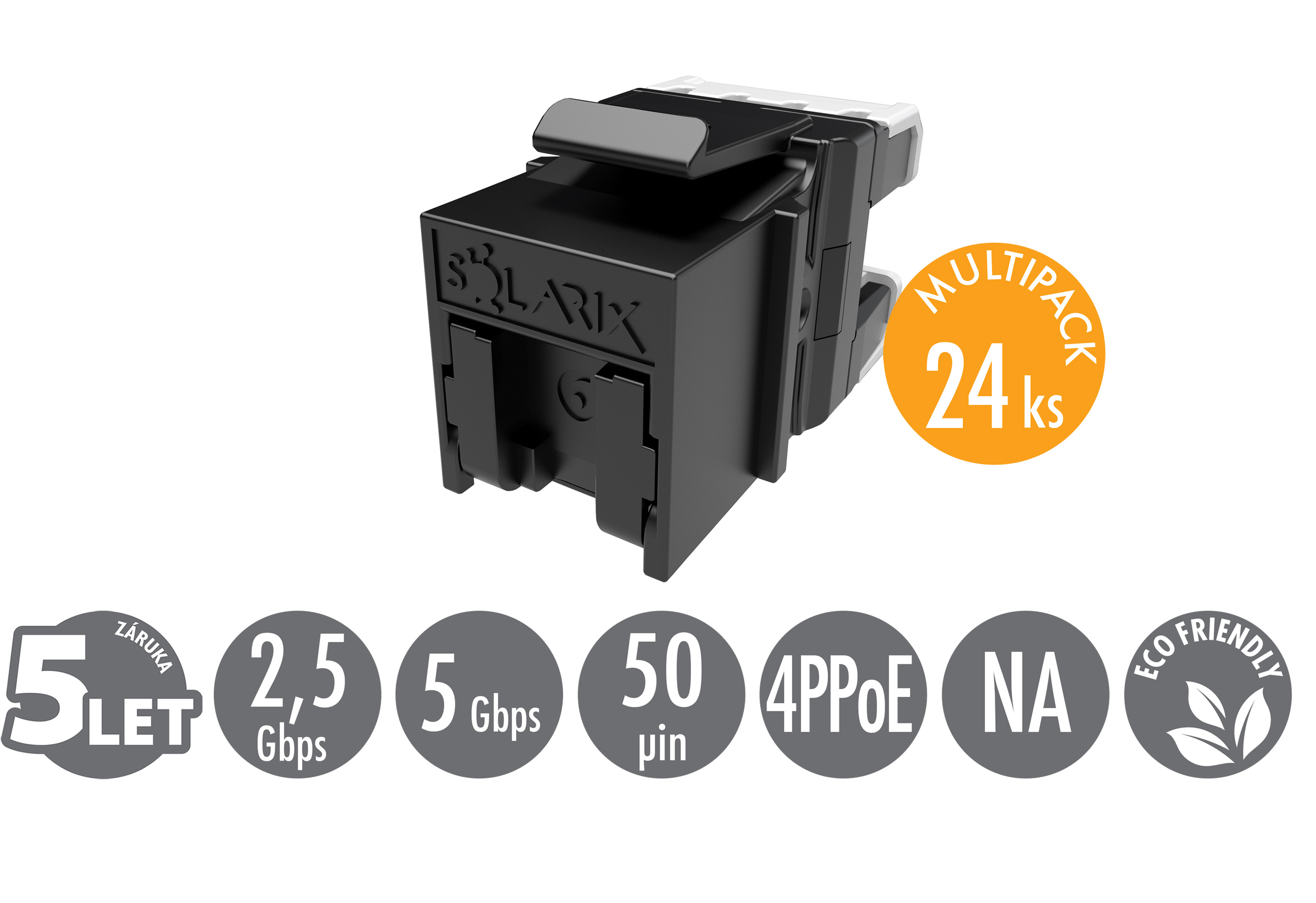 MULTIPACK 24 ks - rychlozařezávací keystone Solarix CAT6 UTP SXKJ-6-UTP-BK-NA Comp. Level a 4PPoE