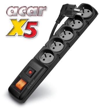 Rozvodný panel ACAR X5/3m 5x220V černý+přep.ochr.