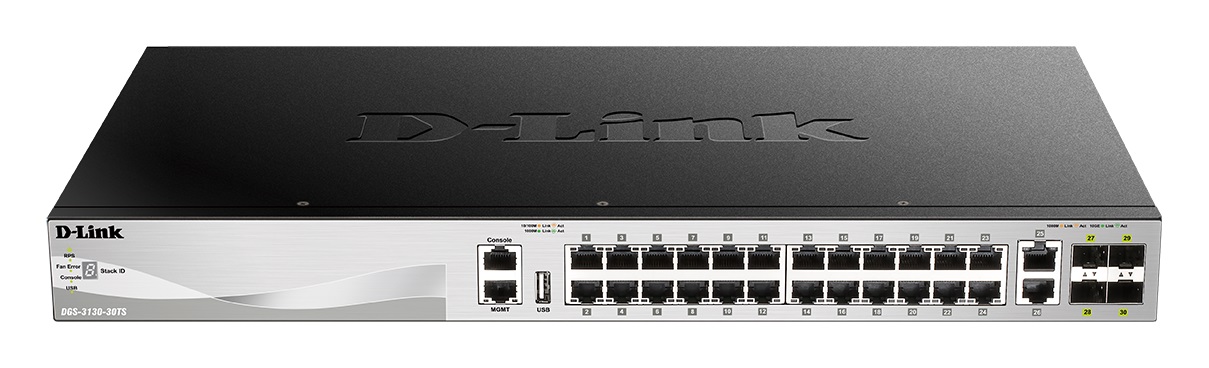 Obrázok D-Link DGS-3130-30TS L3 Stackable Managed switch, 24x GbE, 2x 10G RJ-45, 2x 10G SFP+ DGS-3130-30TS/SI