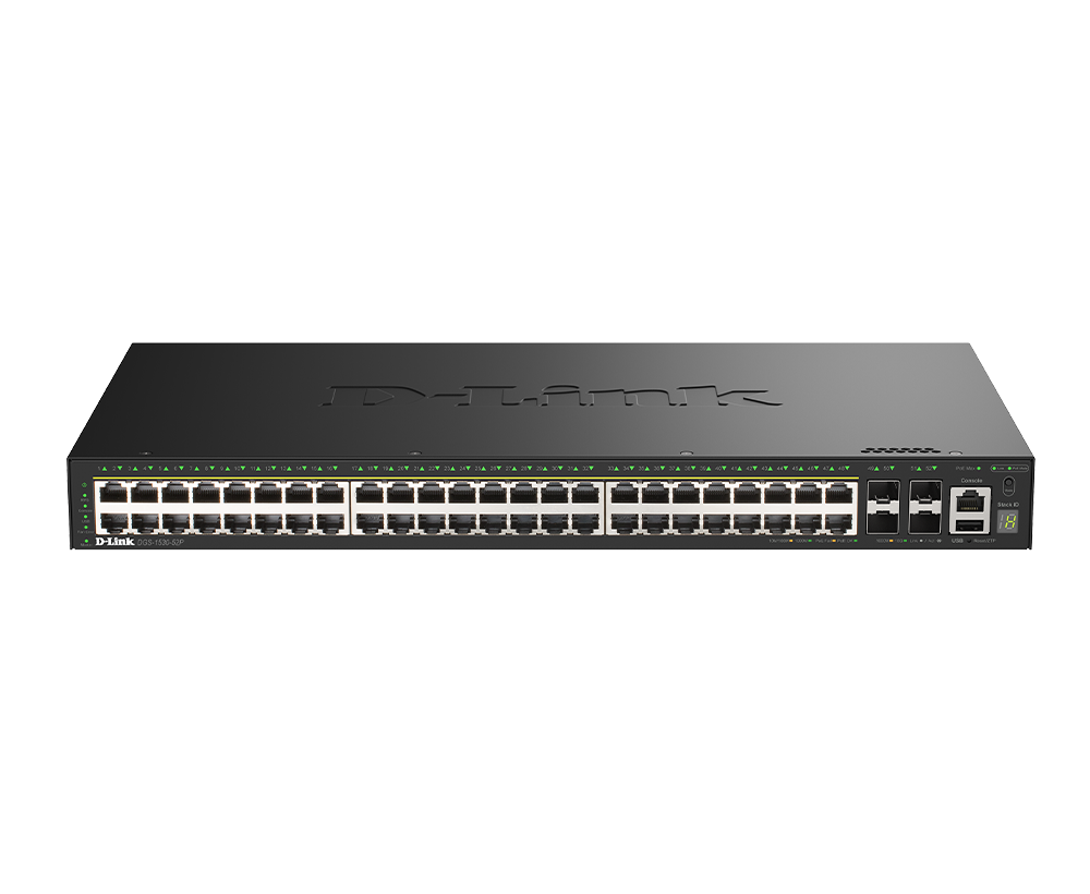 D-Link DGS-1530-52P/E 48 Ports GE PoE(30W) + 4 Ports 10G SFP+ Smart Managed Switch, 370W