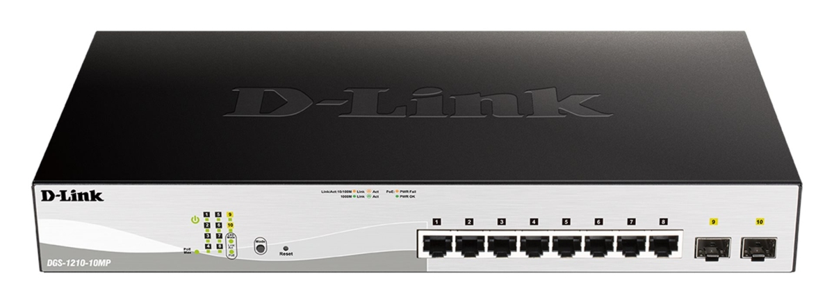 D-Link DGS-1210-10MP/E 10-Port Gigabit PoE+ Smart Switch inc. 2x SFP Ports, POE budget 130W