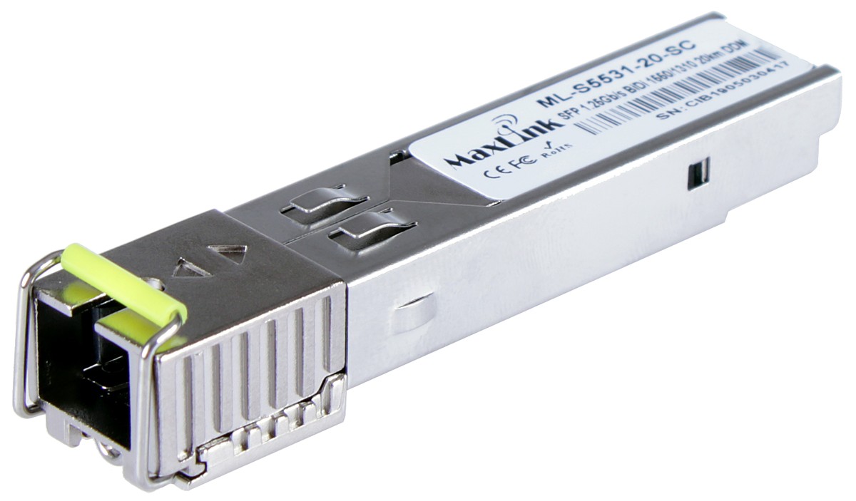 MaxLink 1.25G SFP optický modul, WDM(BiDi), SM, Tx 1550/Rx1310nm, 20km, 1x SC konektor, DDM