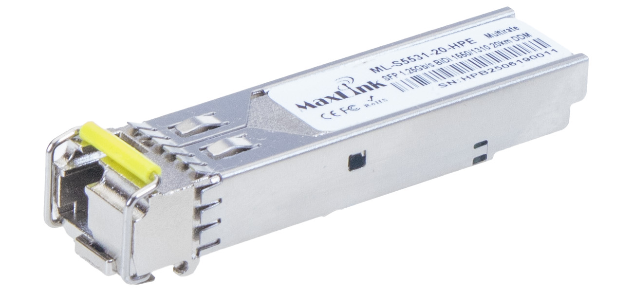 MaxLink 1.25G SFP optický HP modul, WDM(BiDi), SM, Tx 1550/Rx1310nm, 20km, 1x LC konektor, DDM, HPE