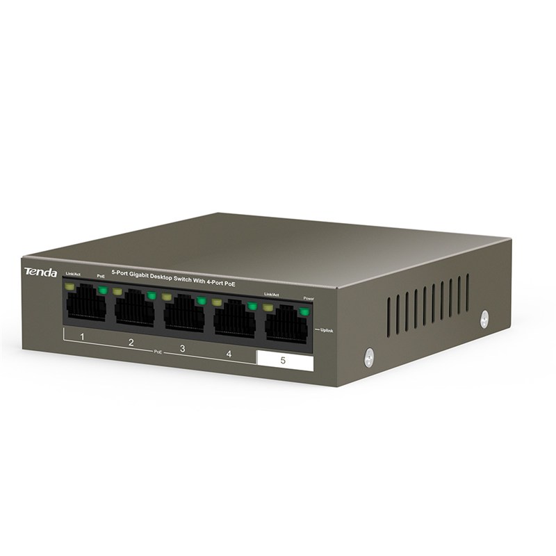 Obrázok Tenda TEG1105P-4-63W PoE AT switch 4x PoE 802.3af/at, 5x 1 Gb/s, PoE celkem 63W, fanless TEG1105P-4-63W