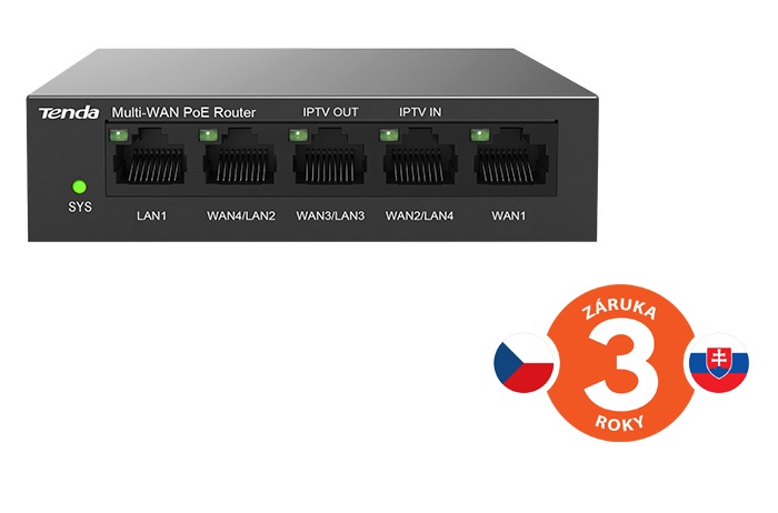 Tenda G0-5G-PoE Gigabit PoE Router MultiWAN, 3x GWAN/GLAN, 1x GWAN, 1x GLAN, 4x PoE 802.3af/at, VPN