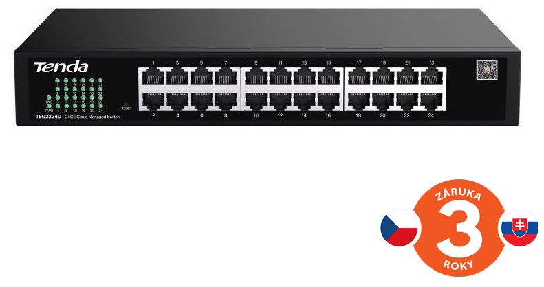 Tenda TEG2224D Websmart L2 cloud managed switch, 24x 10/100/1000 Mbps, Kov, Fanless-bez ventilátorů