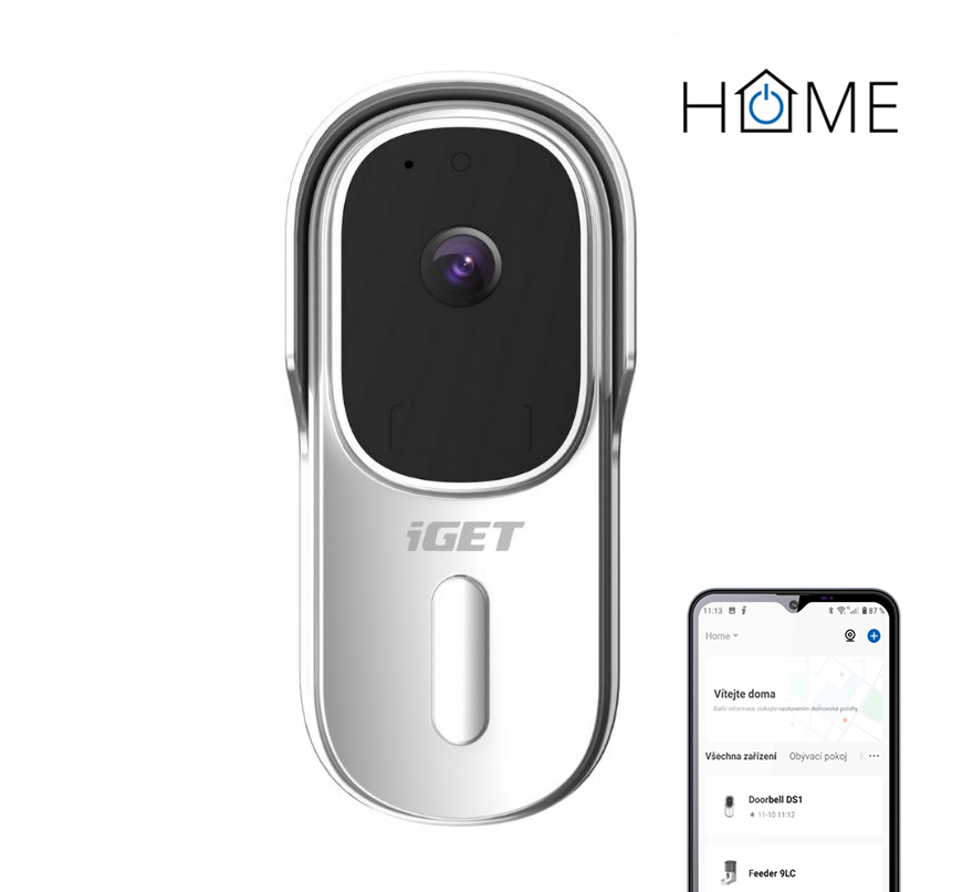 iGET HOME Doorbell DS1 White - WiFi bateriový videozvonek, FullHD, obousměrný zvuk, CZ aplikace