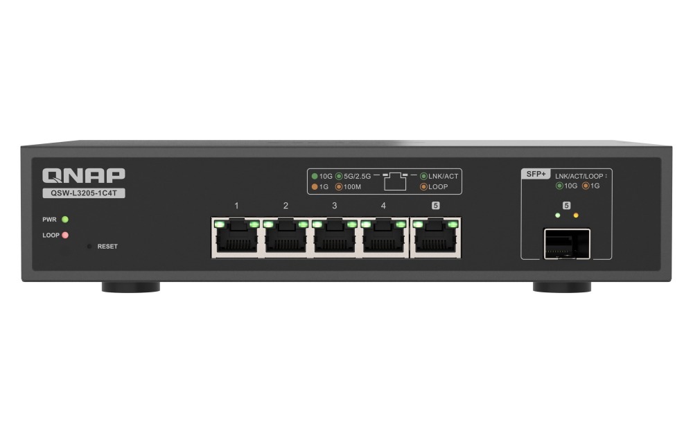 QNAP switch QSW-L3205-1C4T (4x 10GbE port, 1x 10G SFP+/NBASE-T Combo, Lite Managed)