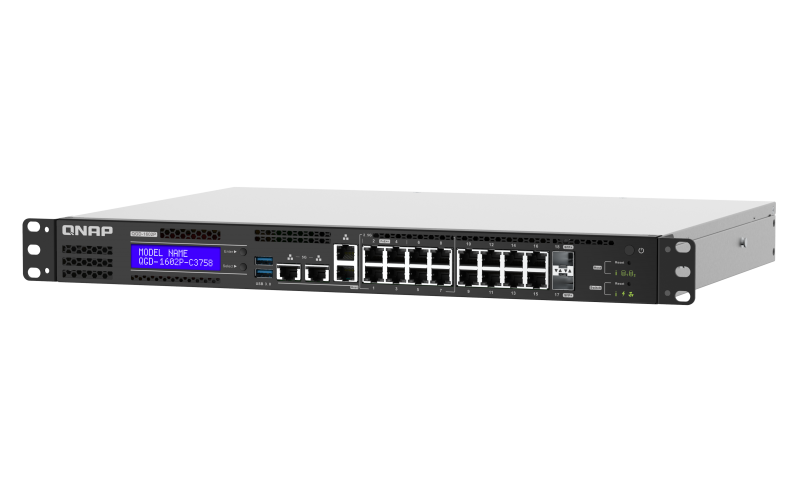 Obrázok QNAP řízený switch QGD-1602P-C3758-16GB (8x GbE PoE + 8x 2,5 GbE PoE + 2x 10GbE SFP+ / 16GB RAM) QGD-1602P-C3758-16GB