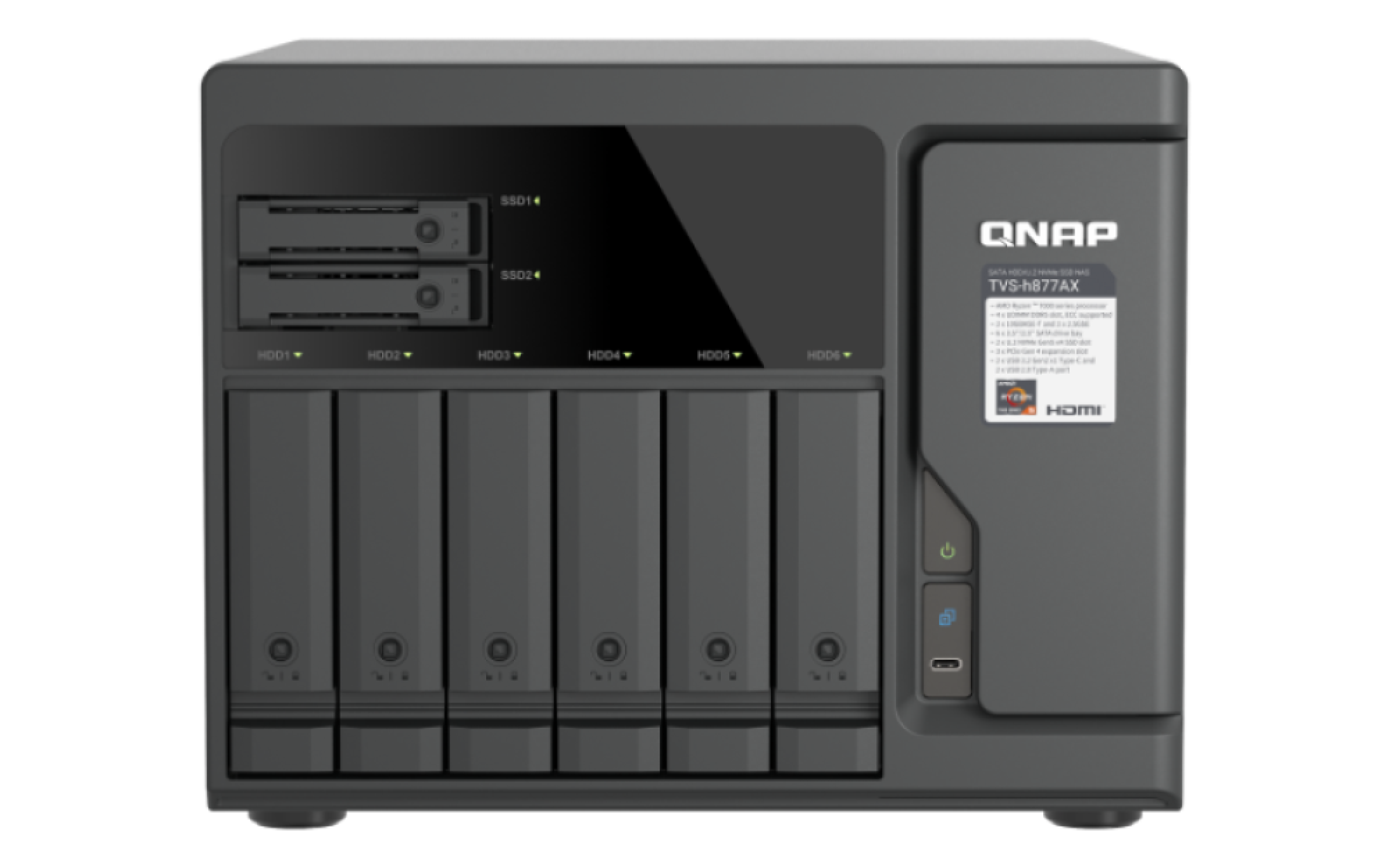 QNAP TVS-h877AX-R5-16G (AMD Ryzen 5, 16GB DDR5 RAM, 6x 3,5''+ 4x 2,5'', 3x PCIe, 2x 2,5GbE, 2x 10GbE)