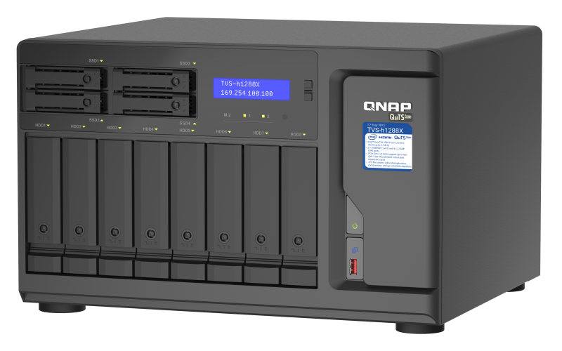 QNAP TVS-h1288X-W1250-16G (Xeon 3,3GHz, ZFS, 16GB ECC RAM, 8x 3,5''+ 4x 2,5'', 2x M.2 NVMe, 4x 2,5GbE)