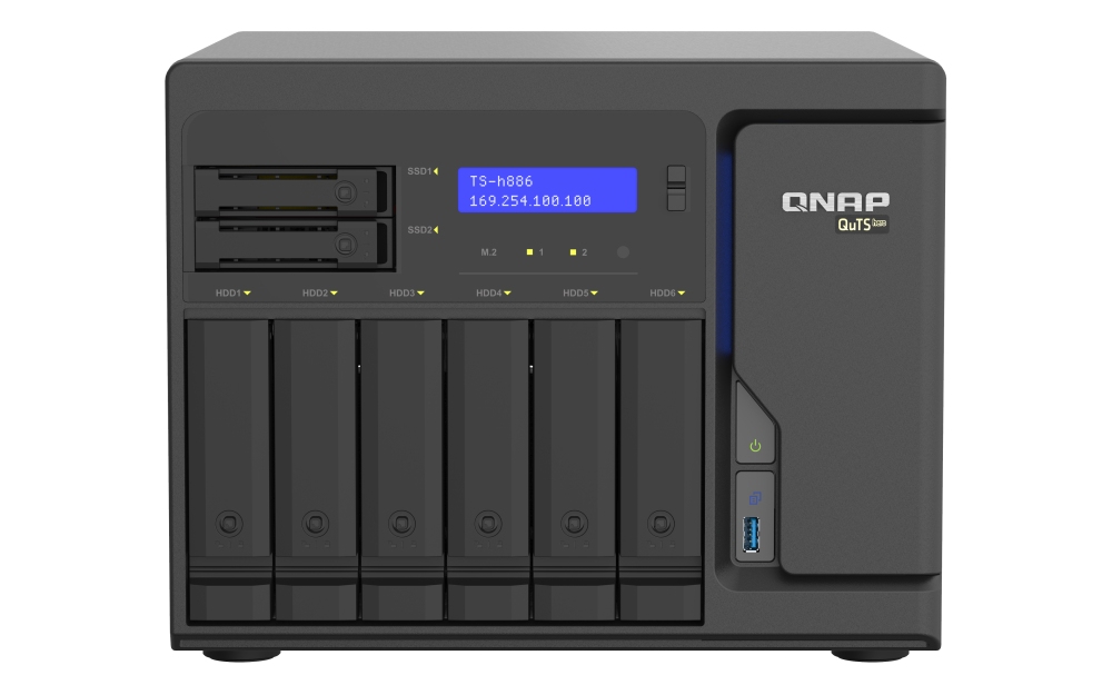 QNAP TS-h886-D1602-8G (Xeon 3,2GHz, ZFS, 8GB ECC RAM, 6x3,5''+2x 2,5'', 2xPCIe, 4x 2,5GbE, 2xM.2 NVMe)