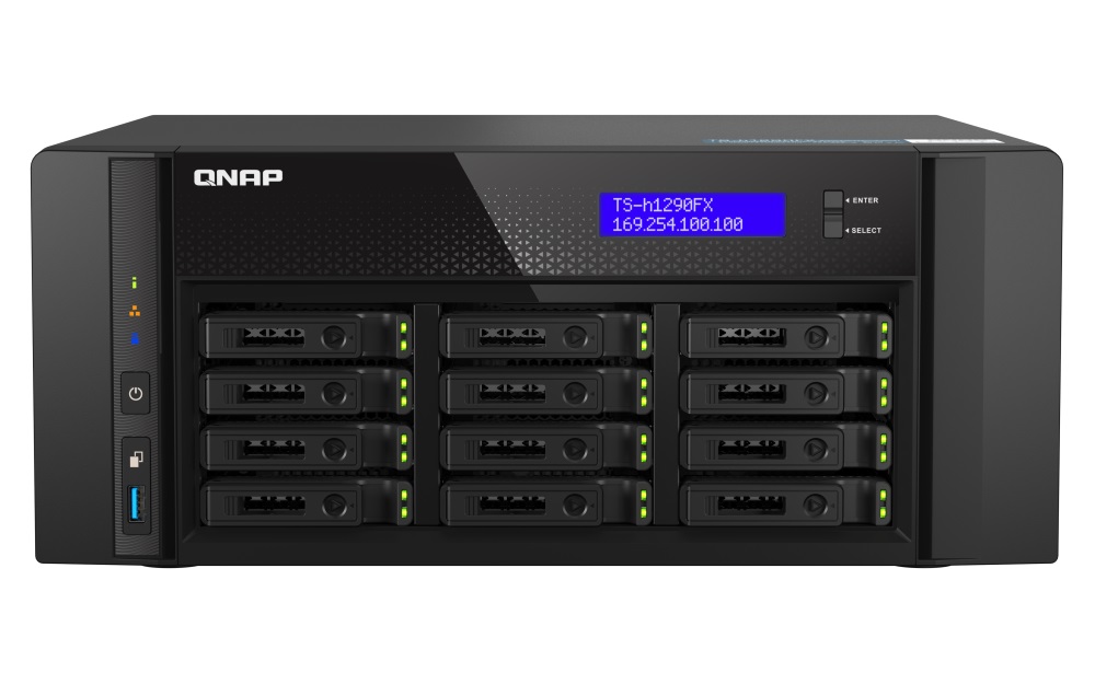 QNAP TS-h1290FX-7302P-256G (AMD EPYC, 256GB ECC RAM, 12x 2,5'' U.2, 2x M.2 NVMe, 2x 2,5GbE, 2x 25GbE)