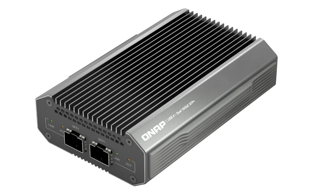 QNAP QNA-UC10G1SF- adaptér USB-C 4 (podpora Thunderbolt 3 a 4) na 2x 10GbE SFP+ (pasivní chlazení)
