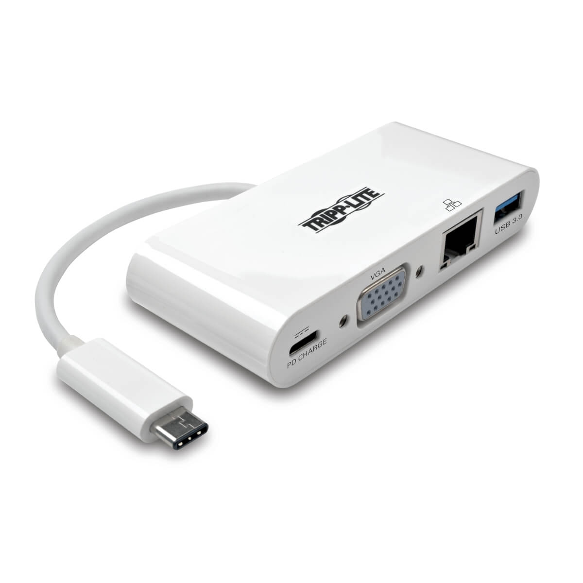 Tripplite Mini dokovací stanice USB-C / VGA,  USB-A, Gbe, nabíjení, bílá