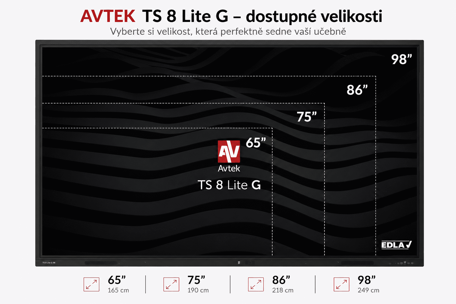 AVTEK TS 8 Lite G 75, interaktivní dotykový displej 75'', 4K, 8GB/128GB, EDLA, Android 14