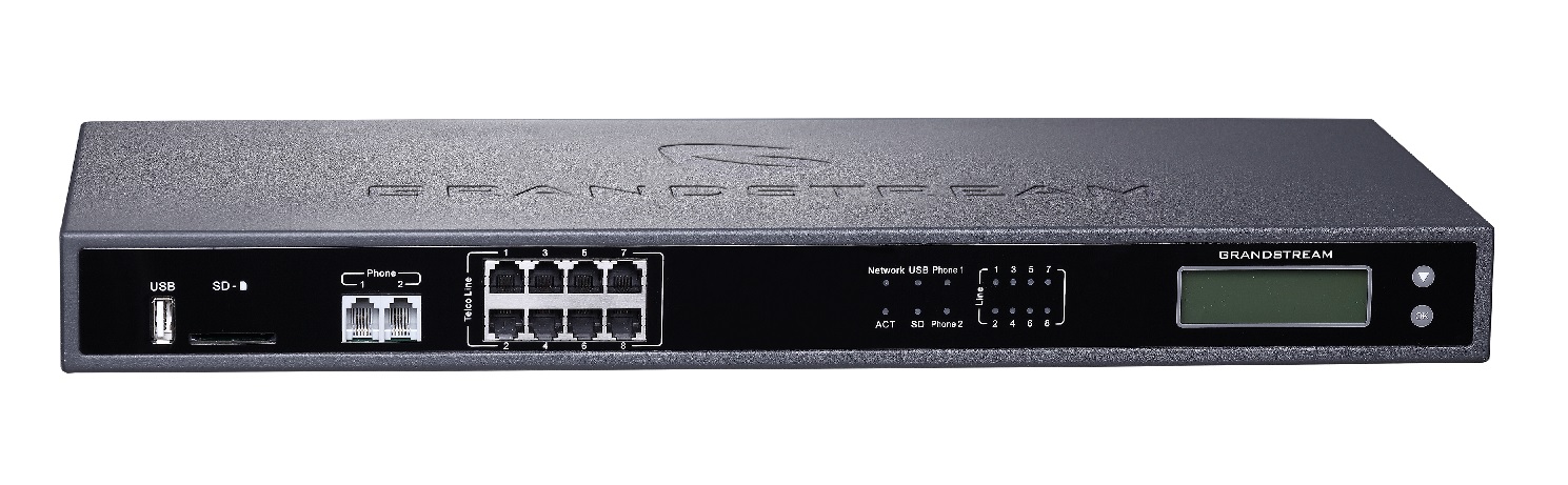 Obrázok Grandstream UCM6208 [IP PBX - IP pobočková ústředna, 8xFXO, 2FXS, 2xRJ-45, router mode, USB, SD-card, PoE+], UCM6208