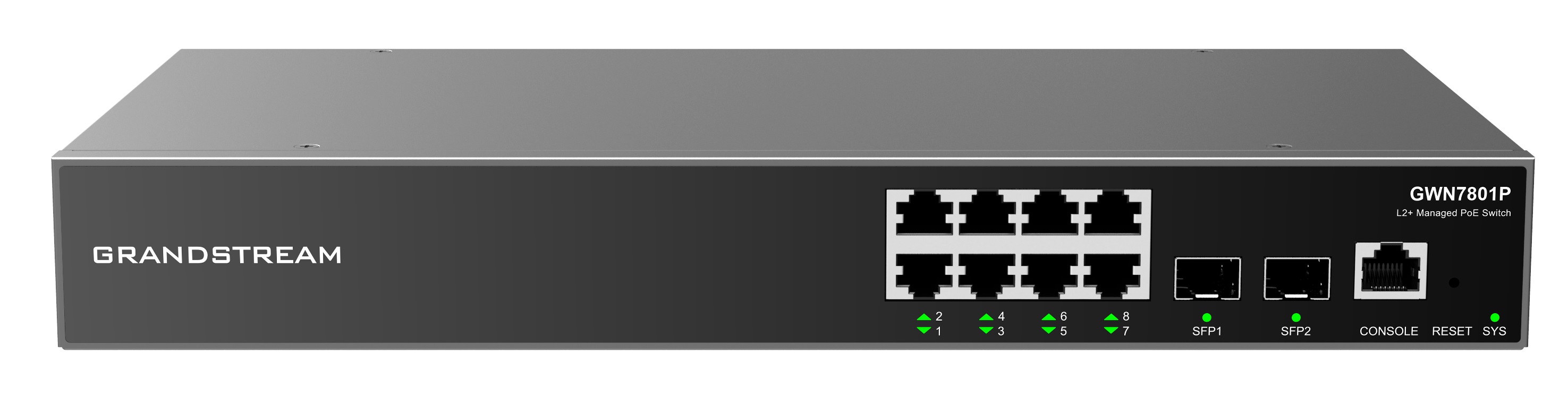 Grandstream GWN7801P L2+ Managed Network Switch 8x 1Gb RJ45, 2x SFP, PoE+, DHCP, QoS, VLAN