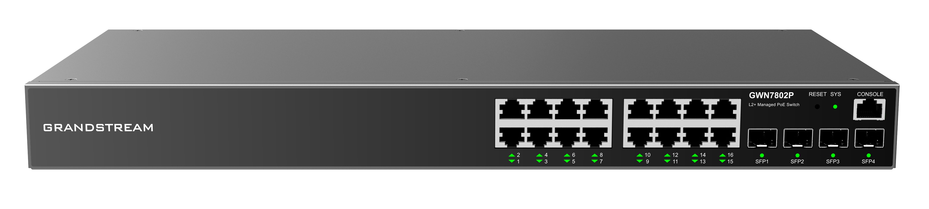 Grandstream GWN7802P L2+ Managed Network Switch 16x 1Gb RJ45, 4x SFP, PoE, DHCP, QoS, VLAN