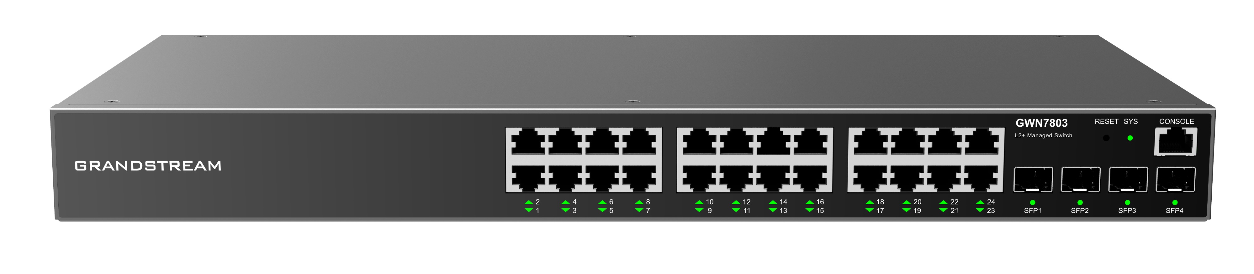 Grandstream GWN7803 L2+ Managed Network Switch 24x 1Gb RJ45, 4x SFP, DHCP, QoS, VLAN