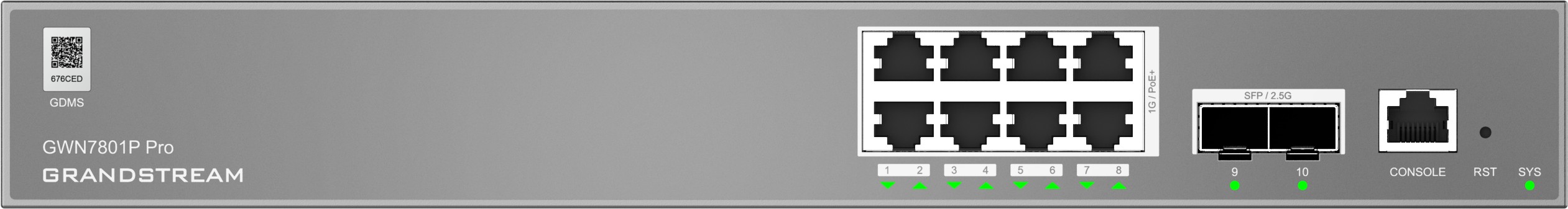 Grandstream GWN7801P Pro L2++, Managed switch, 8x 1Gb RJ45, PoE+, SFP, DHCP, CLI, VLAN