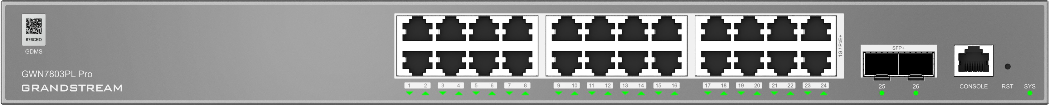 Grandstream GWN7803PL Pro L2++, Managed switch, 24x 1Gb RJ45, PoE, SFP+
