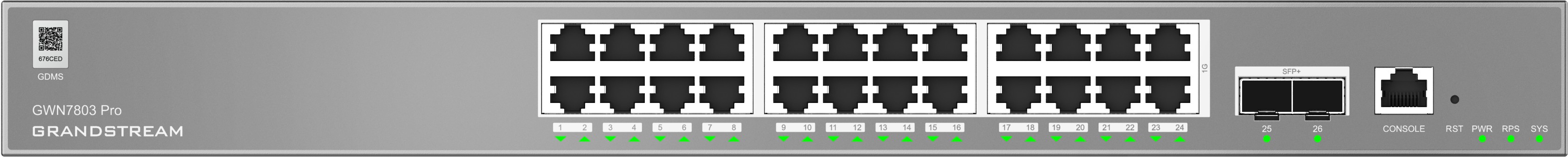 Grandstream GWN7803 Pro  L2++ Managed switch, 24 portů, 2x SFP+, DHCP, QoS, VLAN, CLI
