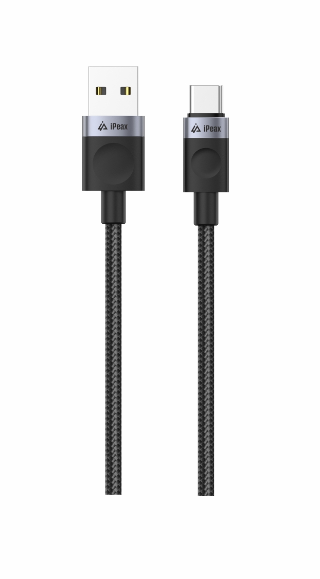 TEXTILNÍ KABEL USB-A   USB-C 1,5M, USB 2.0 ČERNÝ