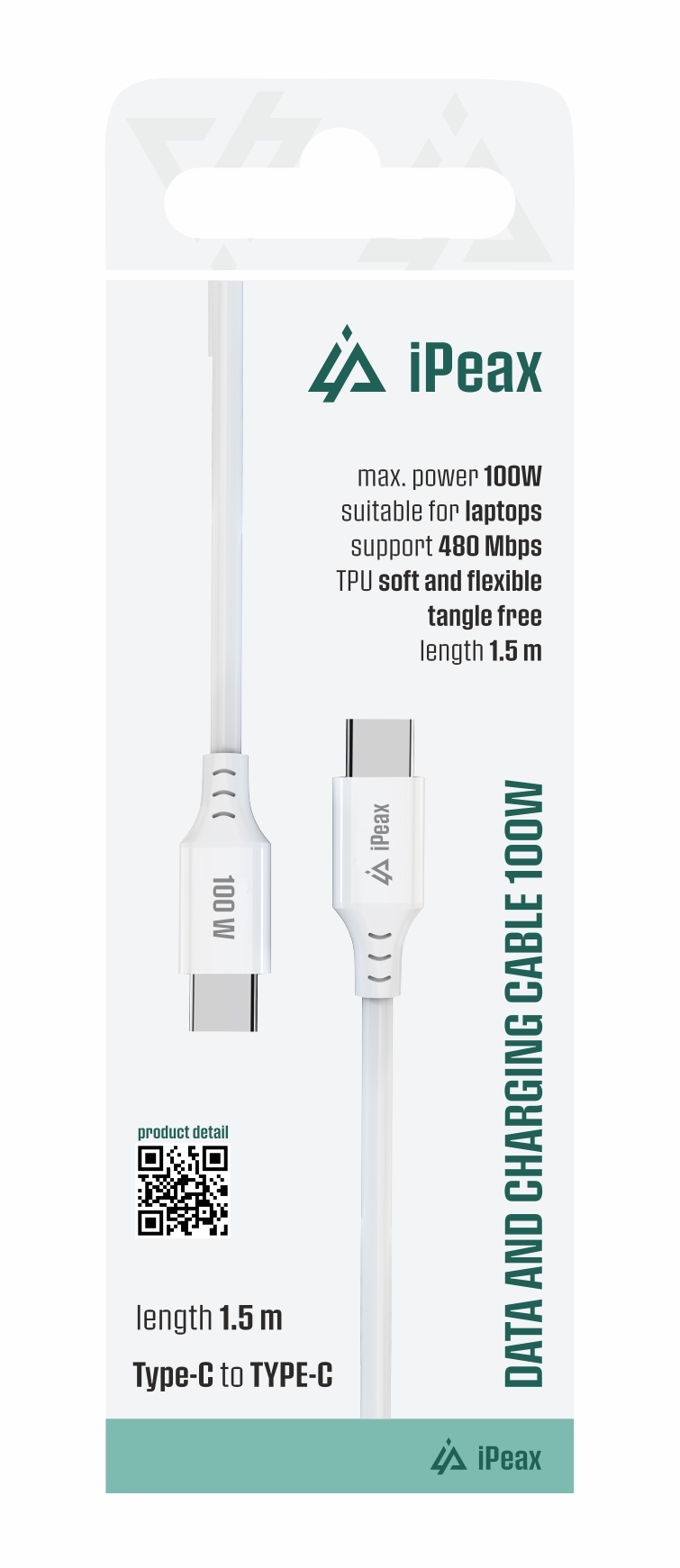 TPU KABEL USB-C / USB-C 1,5M, 5A, 100W BÍLÝ