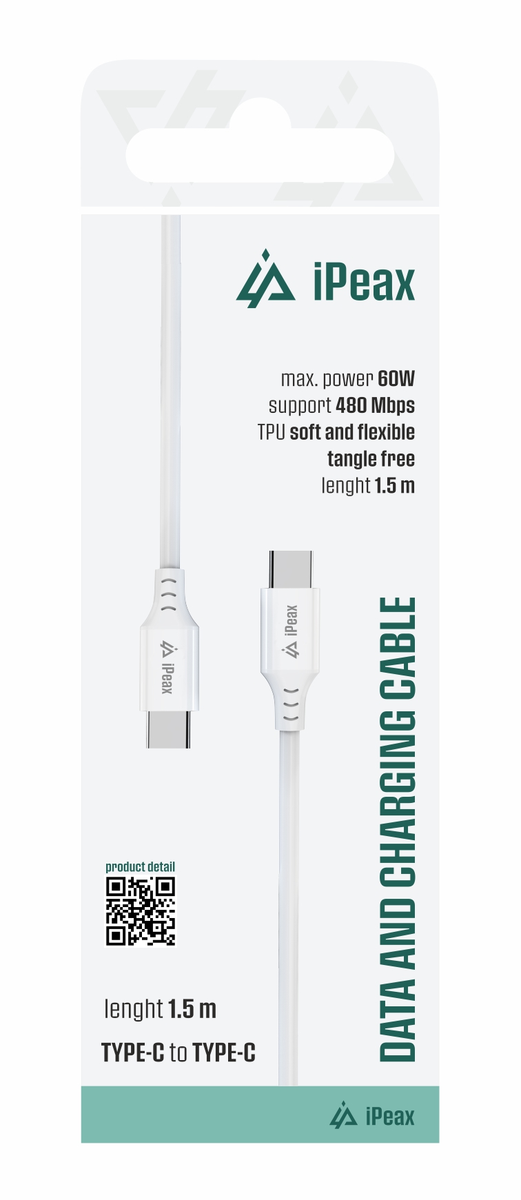 TPU KABEL USB-C / USB-C 1,5M, USB 2.0 BÍLÝ