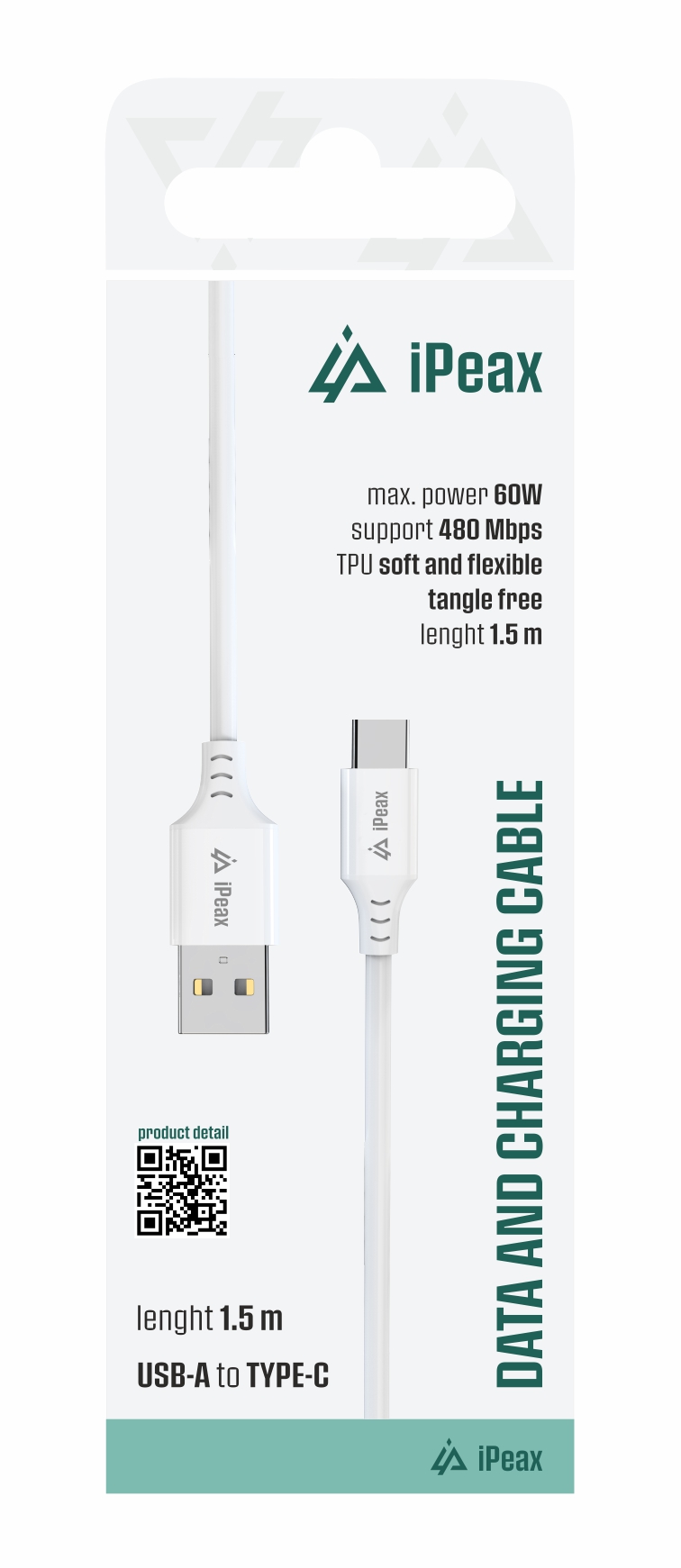 TPU KABEL USB-A / USB-C 1,5M, USB 2.0 BÍLÝ