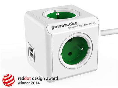 Zásuvka prodluž. PowerCube EXTENDED USB, Green, 4 rozbočka, 2x USB, kabel 1,5m