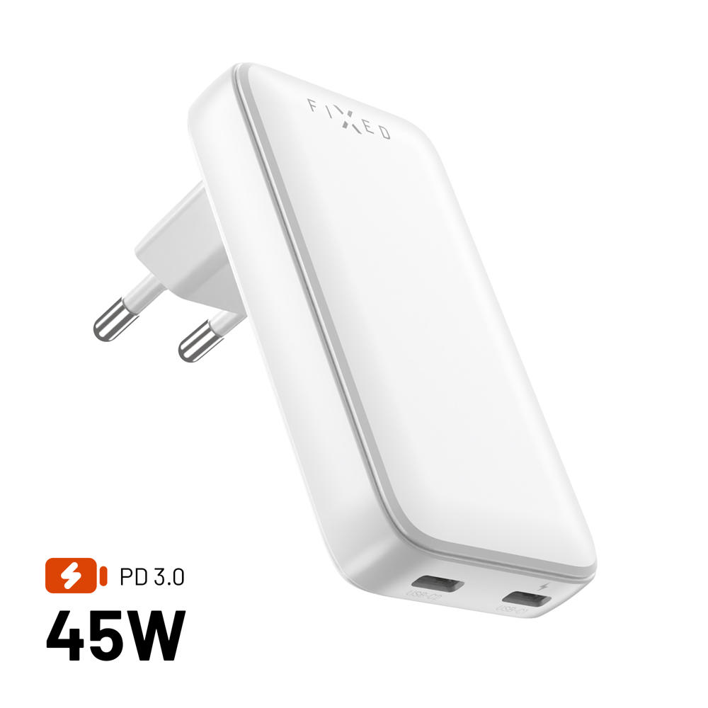 GaN nabíječka FIXED Slim, 45W, PD2.0, 2xUSB -C