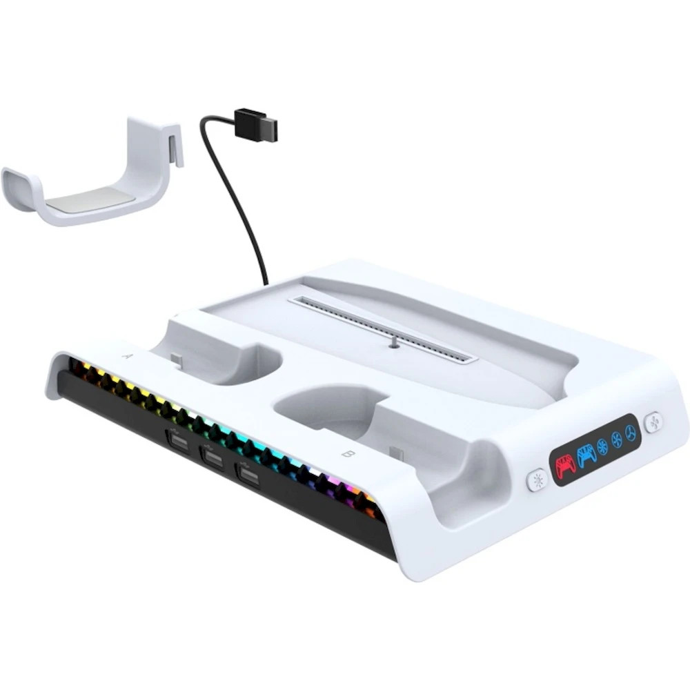 iPega P5S006 Multifunkční Nabíjecí RGB Stojan s Chlazením pro  PS5 Slim White