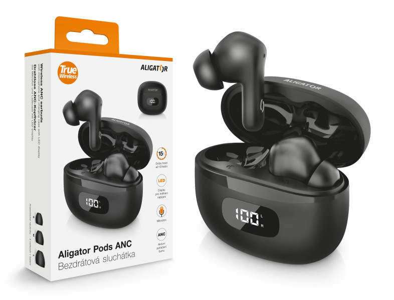 Sluchátka ALIGATOR PODS ANC TWS08, černá