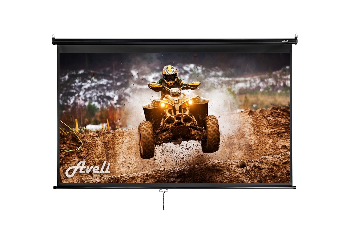 Nástěnné projekční plátno AVELI, 265x149cm (16:9) 120'', černý tubus