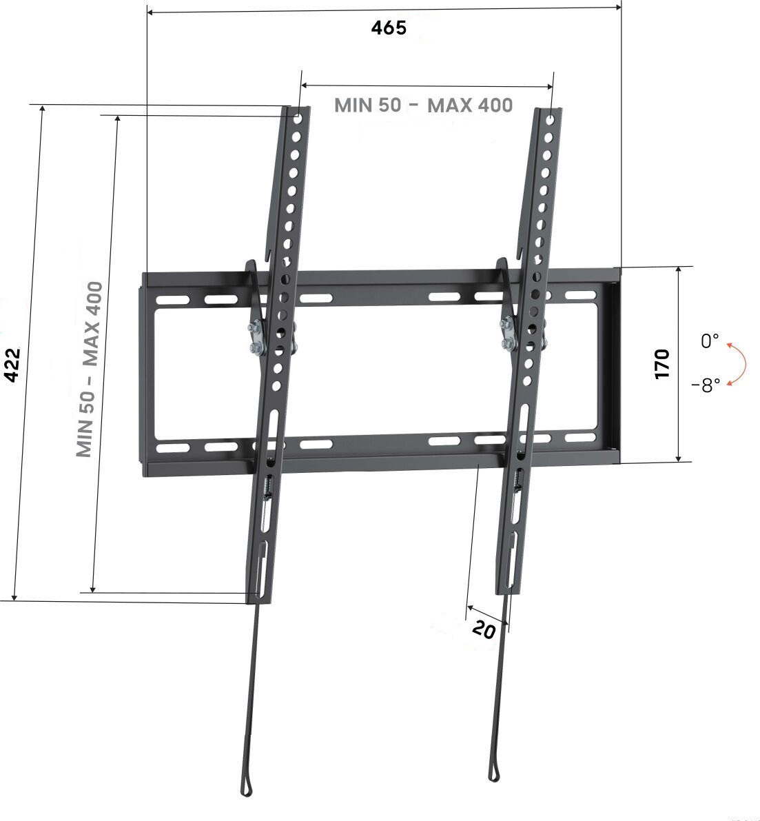 Vogel's UP 4013, držák s náklonem 8° pro TV 32-65", 45 kg, VESA do 400x400