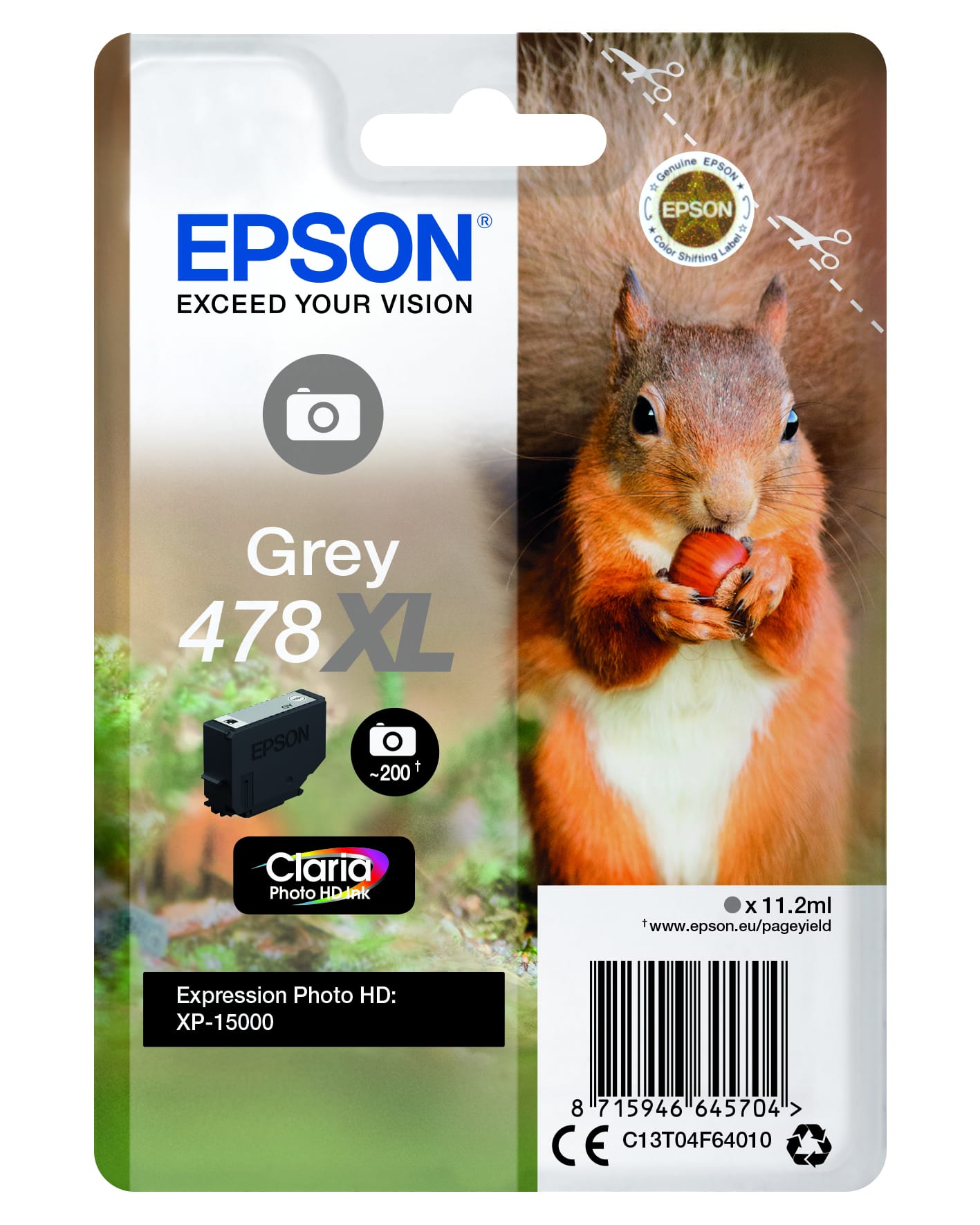 Obrázok Epson Singlepack Grey 478XL Claria Photo HD Ink C13T04F64010