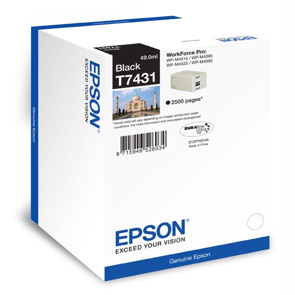 Obrázok Ink Epson Black T7431 | 49 ml | WP-M4015/WP-M4595/WP-M4525 (C13T74314010)