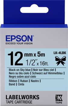 Obrázok Epson zásobník se štítky – saténový pásek, LK-4HKK, černá/nebeská modrá, 12 mm (5 m) C53S654032