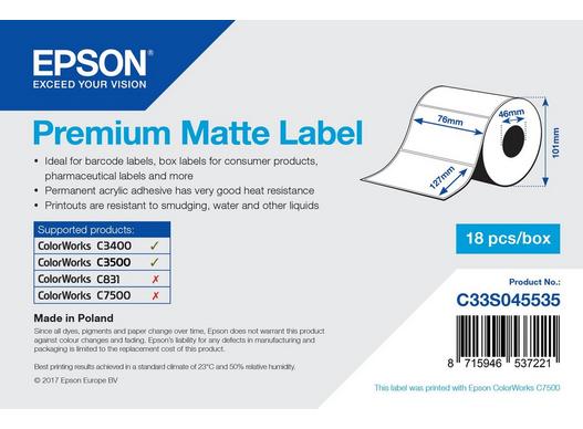 EPSON Premium Matte Label - Die-cut Roll: 76mm x 127mm, 265 labels